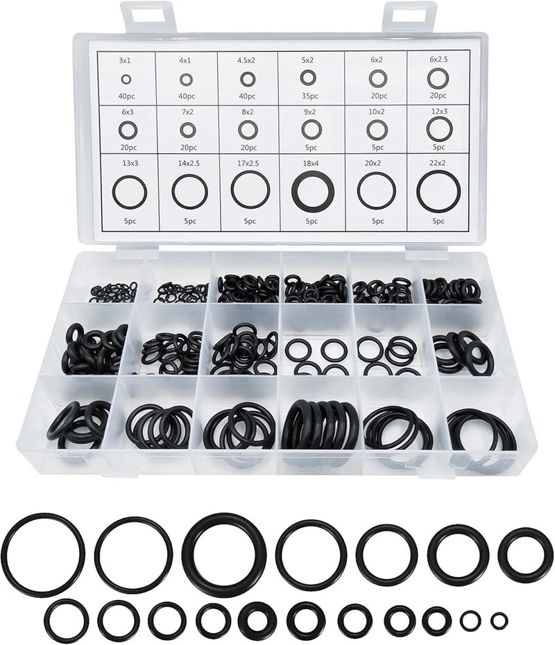 SUJADE 300 PCS Rubber O-Ring Assortment Kit, O Rings Seal Gasket Rubber Washer Assortment, O-Rings Gaskets Washers for Car, Plumbing, Faucet, Mechanic, Repairs, Air or Gas Connections - Image 1
